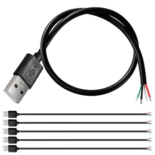 Image of KUOQIY 5 PCS USB-A Male 4 Pin Bare Wire, 30cm 22AWG USB 2.0 Male Plug 4pin Wire DIY Pigtail Cable 5V 3A, for USB Equipment Installed or DIY Replace Repair