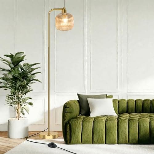 Image of BTTO Floor Lamps for Living Room, Vintage Standing Lamp with Glass Lampshade, 170cm Gold Tall Lamps Standard Lamps with Foot Switch for Bedroom, Living Room, Office, E27 Sockets (Bulb Included)