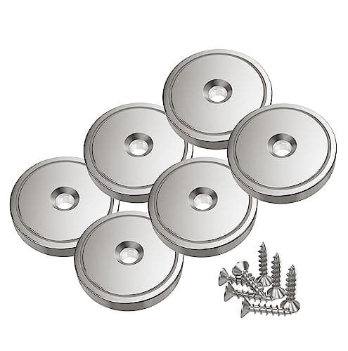 Image of Magnetpro 6 Pieces Disc Magnets 90 LBS Pull Force Size 32 x 8 mm with Capsule, Pot Magnet with Hole and Screws