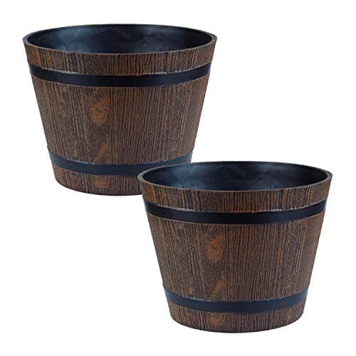 Image of Homestead Brown Half Barrel Indoor/Outdoor Cask Planter - Small, 17cm (H) x 23cm (Dia) - Set of 2.