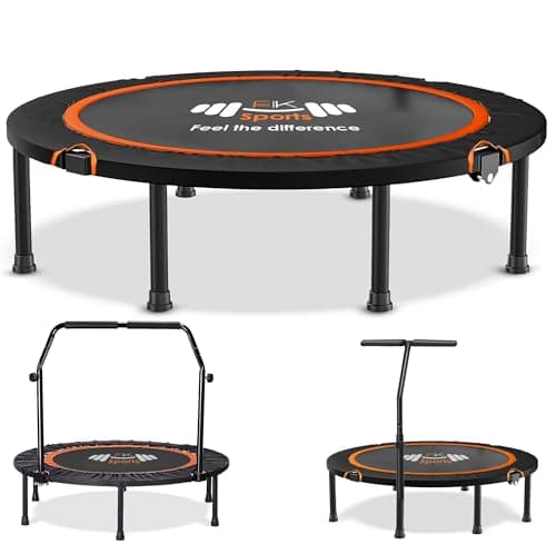 Image of FK Sports Foldable Fitness Rebounder Trampolines, 40" Foldable Mini Trampoline with T Bar Handle, Round Mini Fitness Trampoline a indoor trampoline (40" with T bar Handle)