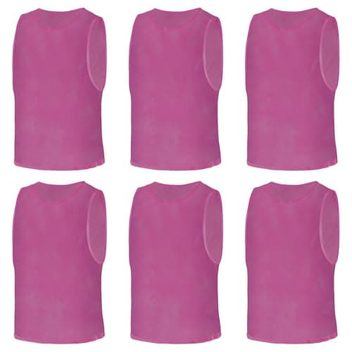 Image of AUYAO 6Pcs Adult Kid Team Training Vest Breathable Mesh Scrimmage Sleeveless Training Pinnies Training Bibs Quick-Dry Sport Bibs Sports Practice Vests for Soccer Basketball Practice(Rose Red)