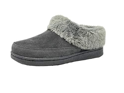 Image of Clarks Womens Faux Fur Lined Clog Slippers Warm Cozy Indoor Outdoor Plush Slipper For Women, Grey Charcoal, 4.5 UK