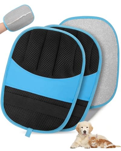 Image of 2 Pack Pet Hair Removal Glove - Electrostatic Magic Brush Gloves Pet Hair for Dogs and Cats, The Magic Brush Pure Path Yomi Pet Grooming Needs, Fur Remover for Furniture, Clothes, Car Seats (Blue)