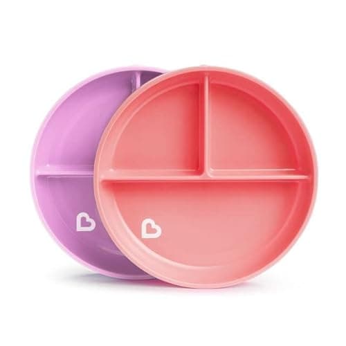 Image of Munchkin Stay Put Divided Plates | Divided Children's Set | Baby & Toddler Set with Compartments | Suction Plate for Babies from 6 Months | BPA-Free | Pack of 2 |