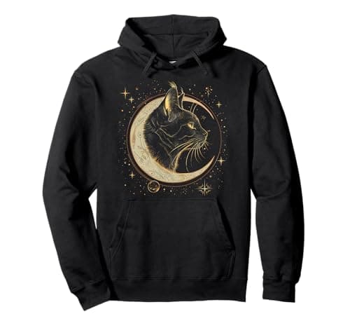 Image of Cat Crescent Moon Gothic Witchy Black Cat Lover Pullover Hoodie