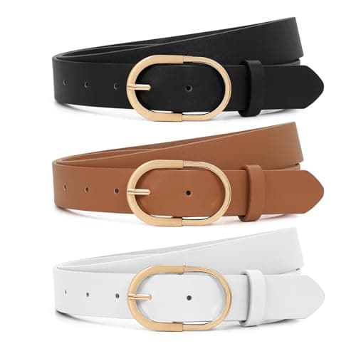 Image of XZQTIVE 3 Pack Women's Leather Belt for Jeans Pants Ladies Fashion Leather Belt for Dresses Shiny Golden Buckle Waist Belt, M