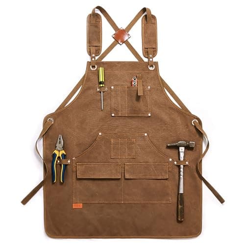 Image of aolaso Canvas Work Apron, Heavy Duty Tools Apron with Cross-Back Straps for Men, Carpenters, Woodworker (Brown)