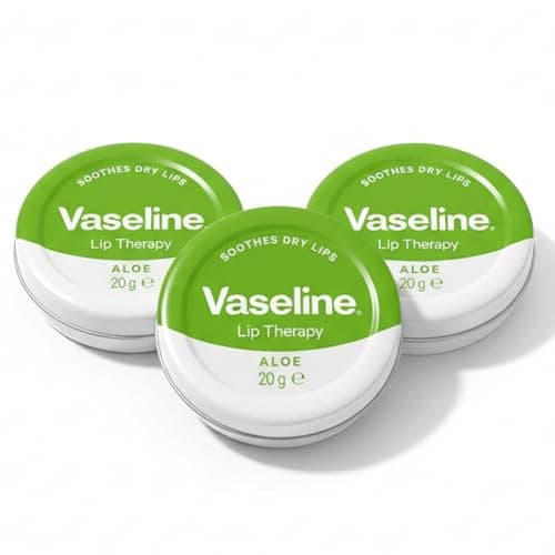 Image of 3 x Vaseline Lip Balm Aloe Vera Tin 20g : Petroleum Jelly Moisturiser for Dry Lips Cracked Skin Chapped Lips Hydration Protection Soothing Lip Care with Aloe Vera Extract Travel Size Pocket Lip Soften