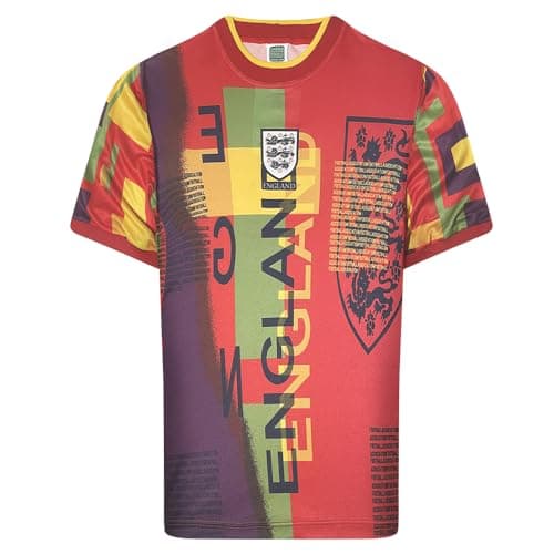 Image of Score Draw England 1996 Away Retro Goalkeeper Shirt Red/Multi Medium Polyester