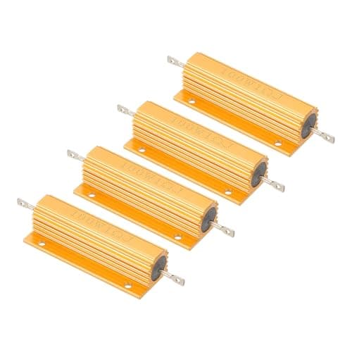 Image of PATIKIL 100W 1 Ohm Aluminum Shell Resistor, 4 Pack Aluminum Housing Resistor Housed Case Wirewound Resistors Screw Tap Power Resistor 5% Tolerance, Golden