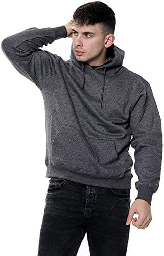 Image of True Face Mens Hoodie Pullover Classic Hooded Fleece Top Plain Ribbed Cuff Long Sleeve Sweatshirt Pull Over Jumper Hoody Top Charcoal - 320GSM XL