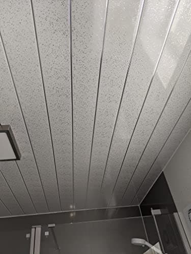 Image of 10PCS Shower Panels 250mm Wide x 2600mm Large Bathroom Wet Wall Cladding PVC 5mm Thick (White Glitter Chrome Strips)