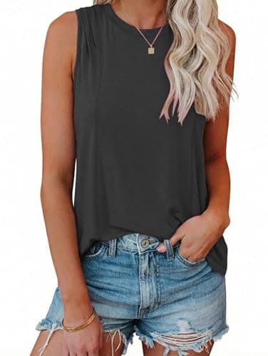 Image of iChunhua Vest Tops Women UK Loose Fit,Ladies Sleeveless T Shirts Summer Clothes Pleated Shoulder (Black, X-Large)
