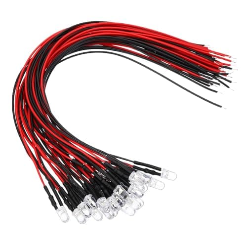 Image of PATIKIL 5mm LED Diode Light, 24 Pcs 24V DC Pre Wired Mini LED Lights Bulb Light-emitting Lamp for RC DIY Indicator Lighting, Red Light