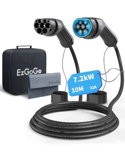 Image of EzGoGo Type 2 Charging Cable, 32A / 7.2kW / 1 Phase / 10 Meter/Mode 3, Type 2 to Type 2 EV Charging Cable Facilitates Fast Charging for Electric Vehicles