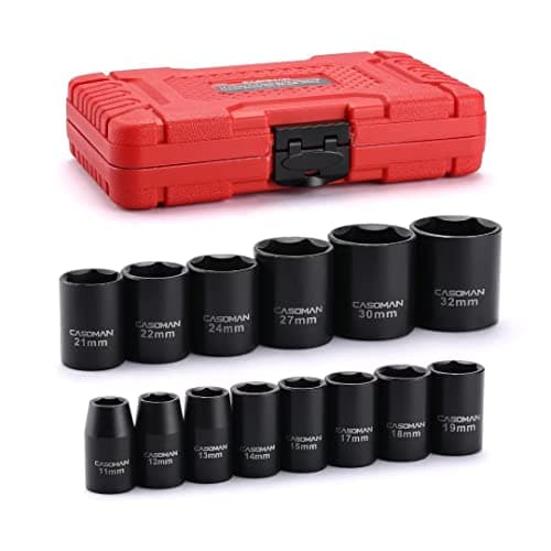 Image of CASOMAN 14 Pieces 1/2-Inch Drive Standard Impact Socket Set, Metric, 6-Point, 11mm to 32mm