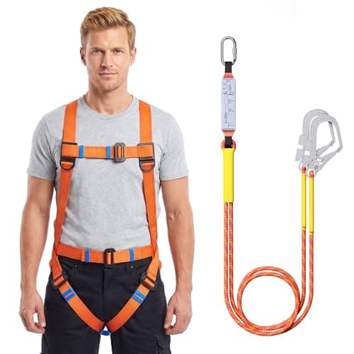 Image of Gvdeirn Safety Harness for Working at Height, Safety Harness with Lanyard, Full Body Fall Safety Arrest Protection Kit With 2 Hook and 2m Lanyard, Adjustable Waist Belt, Load-Bearing 100KG/220lb
