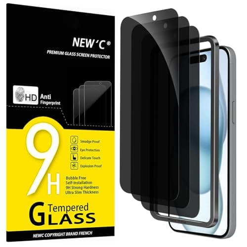 Image of NEW'C 3 Pcs Privacy Screen Protector for iPhone 16 Plus,15 Plus (6.7 Inch), Anti-Spy Tempered Glass Protective Film Scratch Resistance - Includes tool for easy installation