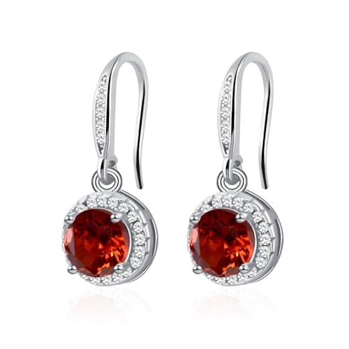 Image of Aliyoham Garnet Earrings Red Earrings for Women Moissanite Earrings Silver Earrings for Women Cubic Zirconia Earrings Dangle Earrings January Birthstone Earrings