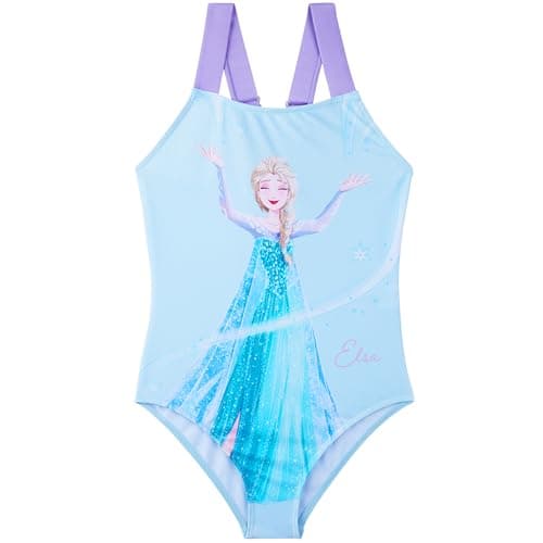 Image of Disney Frozen Girls Swimming Costume 3-8 Yrs, One Piece Swimsuit, Adjustable Elsa Bathing Suit Swimwear, Swimming Accessories (3-4 Years, Blue Frozen)