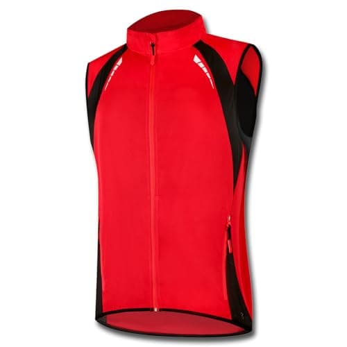 Image of ARMAAN Cycling Vest Mens Womens Quick Dry Breathable Running Gilet Reflective Hi Vis Sleeveless Jacket Waterproof Windproof Bike Suits with Pockets for Mountain MTB Riding,Red-4XL