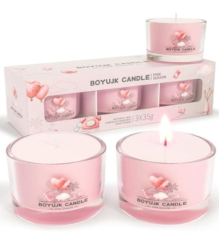 Image of BOYUJK Scented Candles Gift Set for Anxiety | 3 Scented Filled Votive Candles | Relaxation Gifts for Women (Pink Season Collection)
