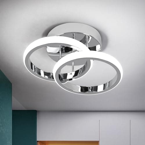 Image of EIDISUNY LED Ceiling Light Modern 24cm Silver Round Simple Ceiling Light Fixture LED for Corridor Kitchen Stairs Hallway Study Room Bedroom Living Room - Chrome 22W Cool White Light 6000K