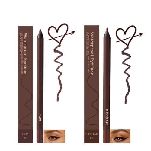 Image of 2 Pack Plum & Chocolate Waterproof Gel Eyeliner Pencil - Smudge-Proof Long-Lasting Eye Makeup Sharpenable Creamy Texture Ideal for Waterline Tightline Winged Looks For All-Day Comfort