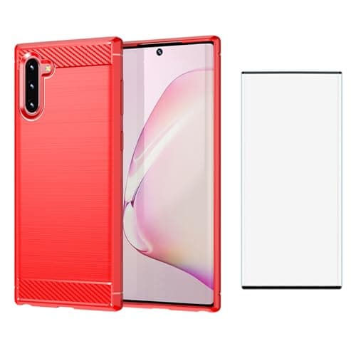Image of Asuwish Compatible with Samsung Galaxy Note 10 5G Phone Case with Screen Protector Cover Grip Slim Silicone Shockproof Cell Accessories Carbon Fiber Note10 Notes 10s Ten Not S10 for Women Men Red