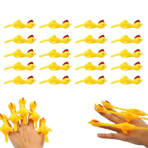 Image of 20PCS Slingshot Chicken Flying Finger Toy, Rubber Flying Chicken Slingshot Finger Toys, Stretchy Rubber Flick Chicks Shooting Game for Kids & Adults Novelty Gifts