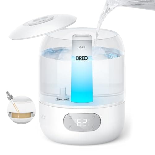 Image of Dreo Humidifier for Bedroom with Sensor, 26dB Quiet Cool Mist Ultrasonic Humidifiers for Home, 360° Nozzle, 30H Runtime, Ambient Light Indicator, Essential Oil Diffuser, Room, Plants, Nursery, White