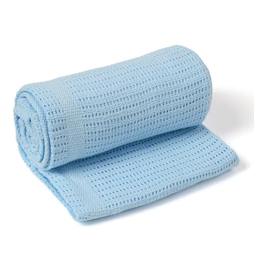 Image of Clair de Lune Soft Cotton Cellular Shawl Baby Pram Blanket Blue 70 x 90 cm