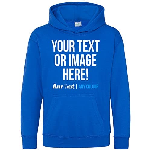 Image of Purple Print House Personalised Kids Hoodie Any Text Image Photo Custom Boys Girls Hoody Hooded Sweatshirt, 7-8 Years, Royal Blue