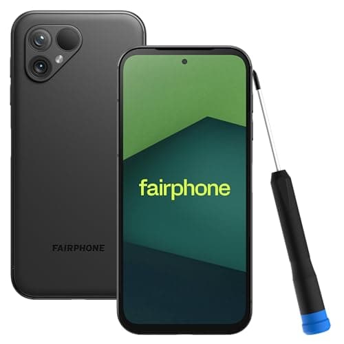 Image of Fairphone 5 5G Sustainable (6.46" display, 50MP dual camera, 8GB/256GB, 4200mAh, Android 14) with screwdriver, matte black. (Renewed)