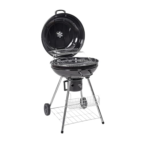Image of Hi-Gear Classic Kettle BBQ with Porcelain Enamel Lid, Chrome Plated Cooking Grill & Removable Ash Catcher, Portable Charcoal Fuel Barbecue with Wheels, Ideal for Garden Parties & Camping, Black, 57cm