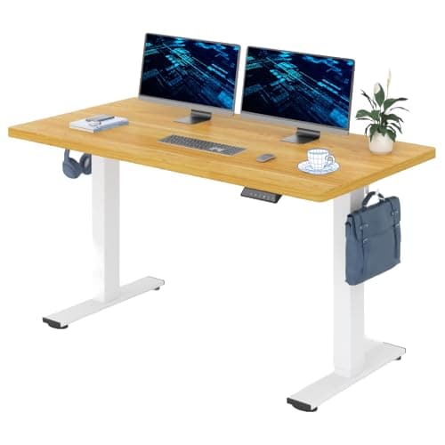 Image of FLEXISPOT 160x80cm Electric Standing Desk Height Adjustable Desk ONE PIECE Sit Stand Desk Stand Up Desk with Memory Smart Pannel (White Frame+Maple Desktop)