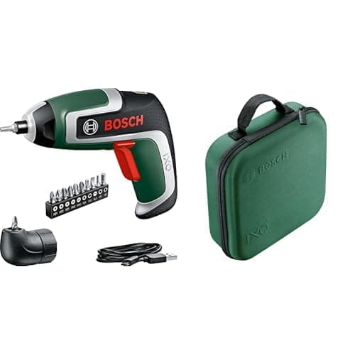 Image of Bosch IXO Cordless Screwdriver (7th Generation, 3.6V, 2.0Ah, 5.5Nm, with Micro USB Cable, Includes Angle Attachment, Screws up to 190 Screws, in Box) - Amazon Edition + Bosch Storage Case for Tools