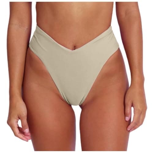 Image of Generisch Women Bikini Bottoms Sexy V Neck High Cut Swimsuit High Waisted Swimsuit Bottoms, beige, XL