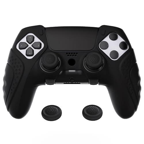 Image of PlayVital Guardian Edition Anti-Slip Ergonomic Silicone Cover Case for ps5 Edge Controller, Soft Rubber Protector Skin for ps5 Edge Wireless Controller with Thumb Grip Caps - Black