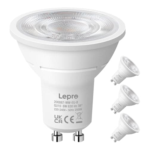 Image of Lepro GU10 LED Spotlight Bulb, 630LM, 6W (80W Equivalent), Warm White 2700K, 38° Beam Angle, Energy Saving Light Bulbs, Non-Dimmable, 4 Packs
