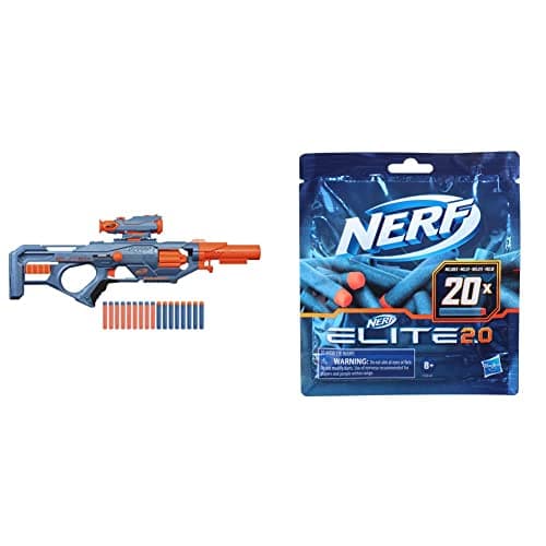 Image of Hasbro Nerf Elite 2.0 Eaglepoint RD-8 Blaster - 8-Dart Drum, Detachable Scope and Barrel, 16 Nerf Darts, Bolt Action & Elite 2.0 20-Dart Refill Pack - Includes 20 Official Elite 2.0 Darts