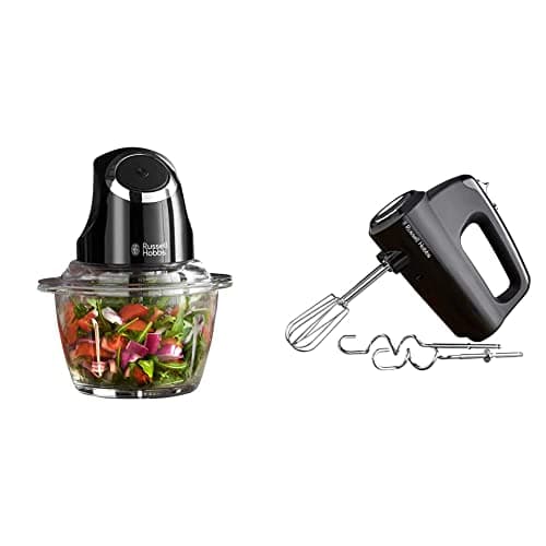 Image of Russell Hobbs 24662 Desire Mini Chopper, Vegetable and Onion Chopper,Matte Black, 200 W & 24672 Desire Hand Mixer, Matte Black, 350 W