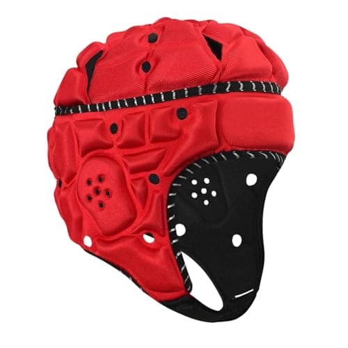 Image of Topeter Adjustable Soft Shell Sports Helmet, Reflective Anti-Collision Cap for Flag Football, Rugby & Goalies Red