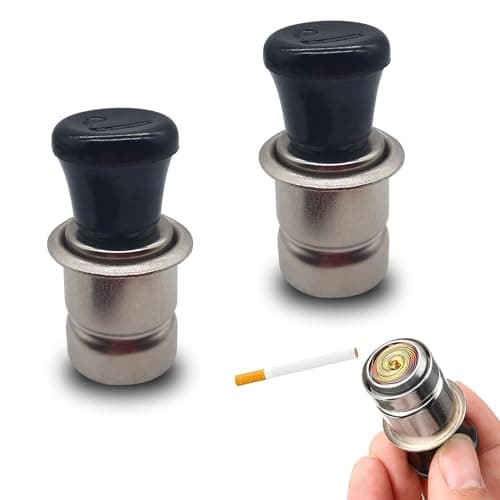 Image of jokormo Pack-2 Car 12V Cigarette Lighters, 0.82" x 1.81" Safe Extreme Speed Heat, Stainless Steel, Modern/Minimalist Style, Black & Silver