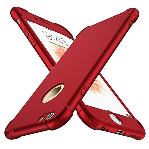 Image of ORETECH Compatible with iPhone 6/6s Case with [2 Pack 9H Tempered Glass Screen Protector] 360 Shockproof Ultra-Thin Anti-Scratch Hard PC Silicone TPU Bumper Rubber Phone Case Cover - Red