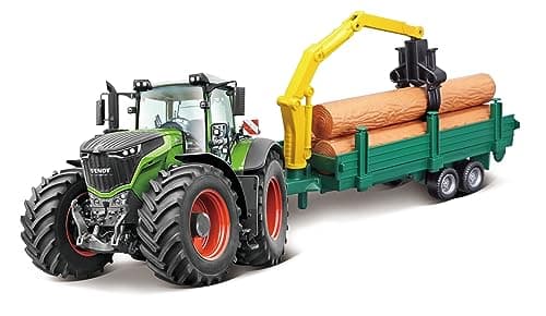 Image of Bburago B18-31651 10CM FENDT 1000 Vario Tractor + Tree Forwarder, Green one size
