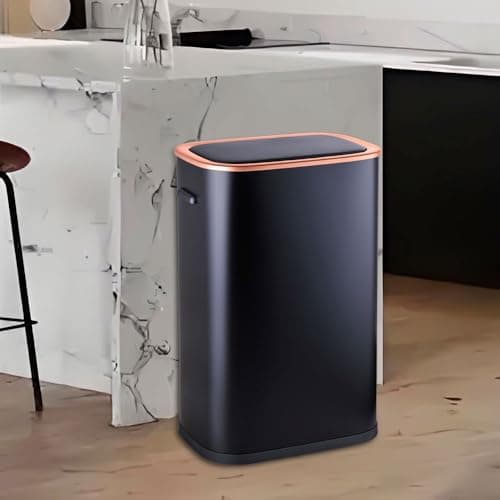 Image of STARNINE 55L Motion Sensor Kitchen Bin Stainless Steel Automatic Sensor Bin Infrared Technology Touch Free Sensor & Finger Touch Operation Kitchen Waste Bin (Black-Gold Edition)