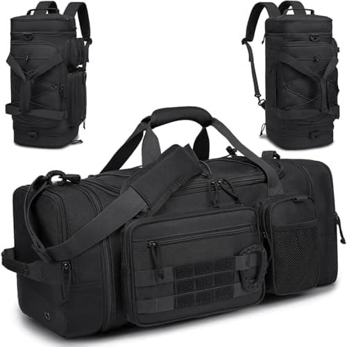 Image of TONRUYN Tactical Gym Bag Mens Travel Duffel Bag 40-45L Expandable Sports Duffle Bag with Shoe Compartment 3 in 1 Medium Holdall Backpack Weekend Overnight for Training, Military, Camping, Black