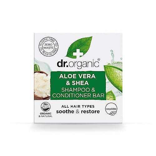 Image of Dr Organic Aloe Vera & Shea Shampoo Bar, Soothing, All Hair Types, Plastic Free, Solid Shampoo Bar, Natural, Vegan, Cruelty-Free,75g